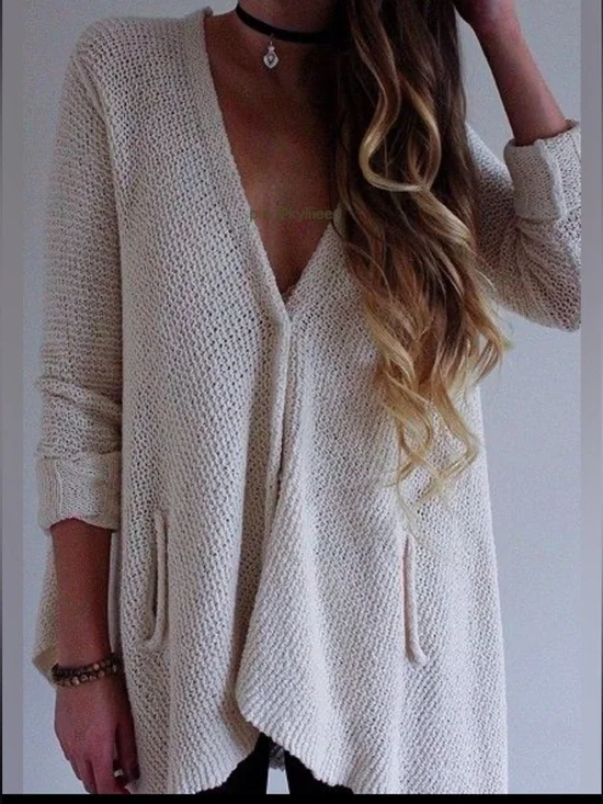 Free People Baja Circle Back Shark Hem Cardigan Cream Snap Front Size Large - Picture 12 of 12